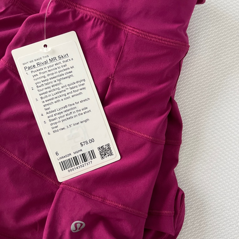 Lululemon Pace Rival MR  skirt magenta